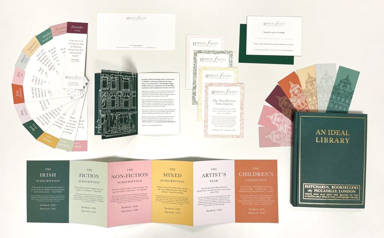 Stationery suite for Hodges Figgis including comp slips, accordion style subscription booklets, bookmarks and hand outs